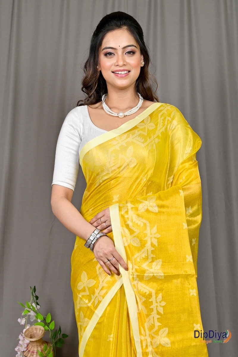 Yellow Cotton Silk Parashar Tissue Jamdani Saree (290)
